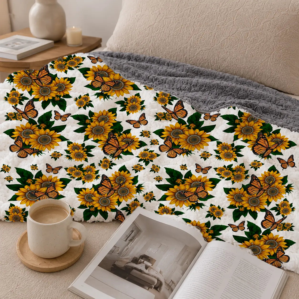 Pluchen Deken Zonnebloemen & Vlinders – Zachte Fleece