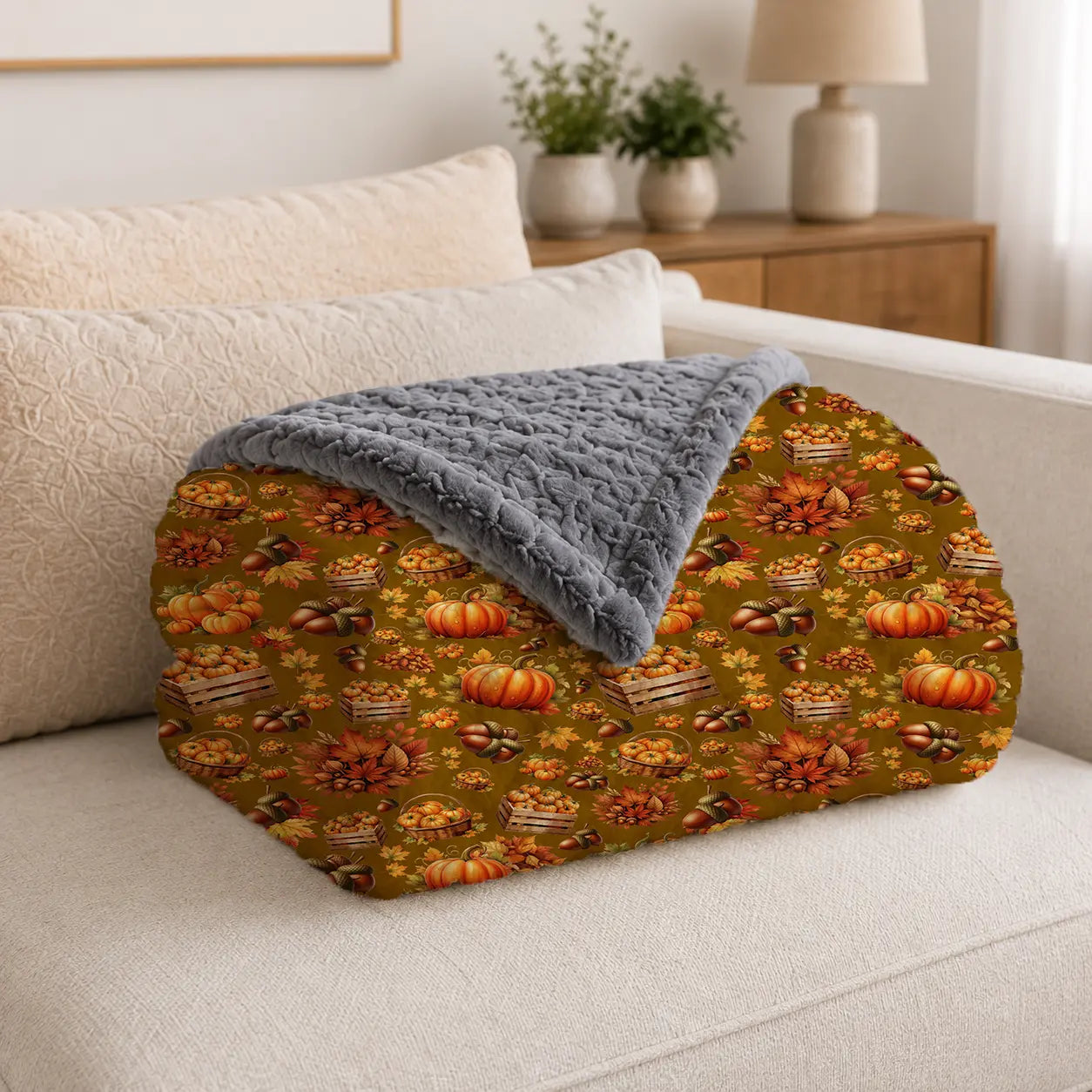 Pluchen Deken Pompoenen & Herfstoogst – Zachte Fleece