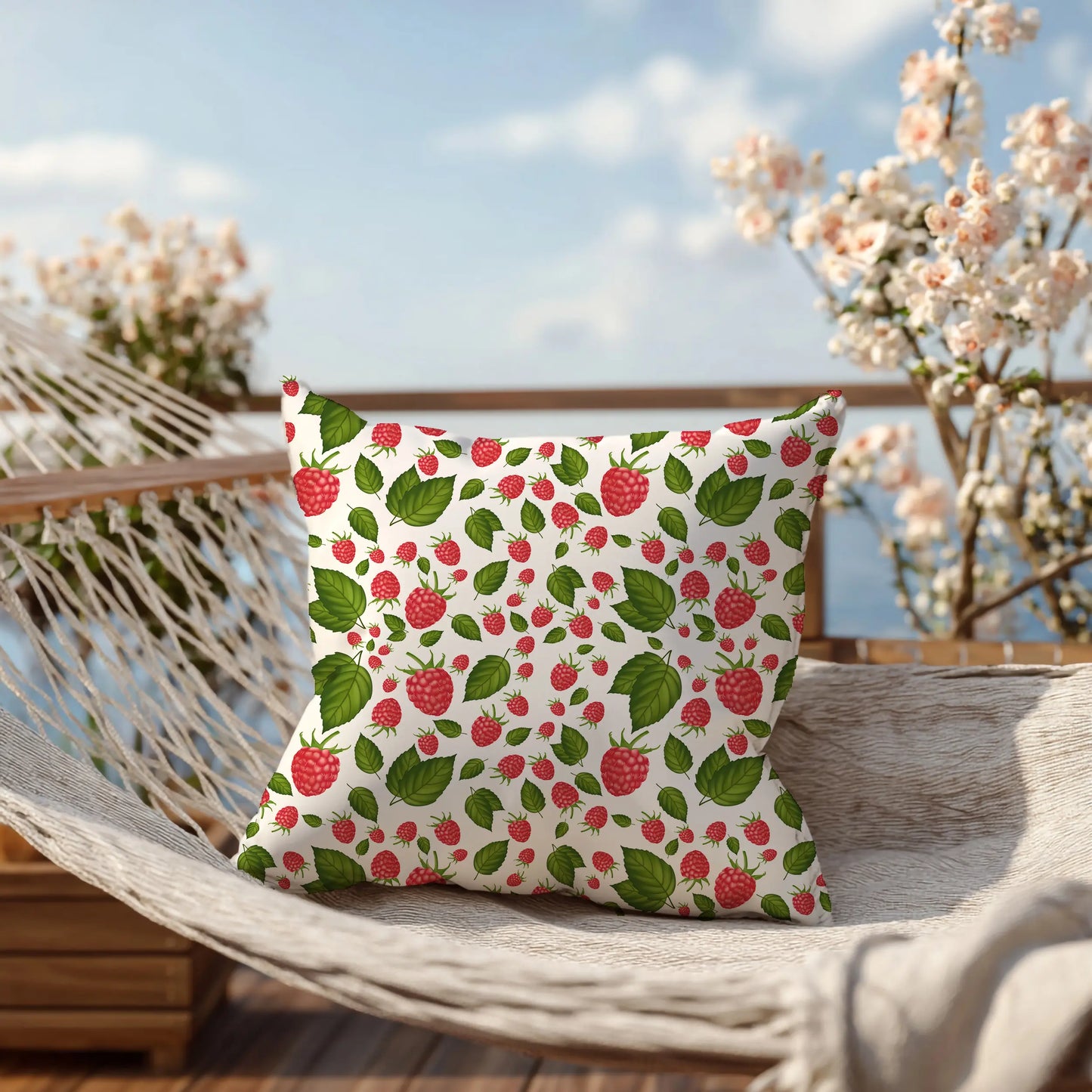 Decoratief Kussen Frambozen – Witte Print 30x30 cm