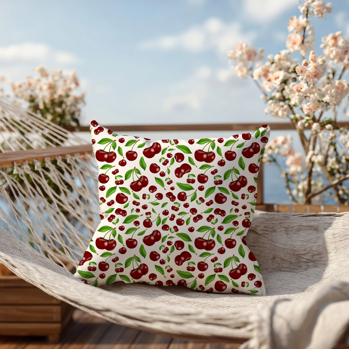 Kersen – Decoratief Kussen (witte print)