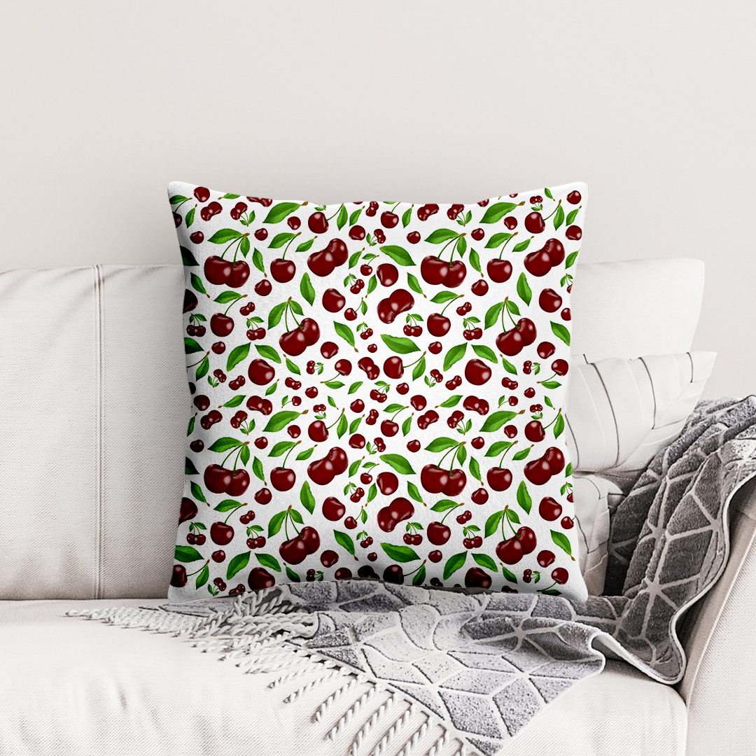Kersen – Decoratief Kussen (witte print)