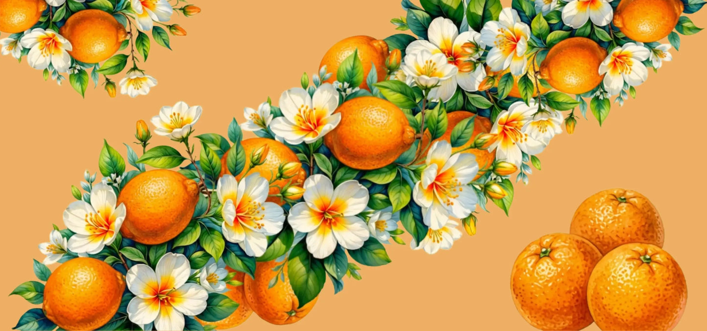 Ceramic Mug Oranges & White Blossom – Orange Handle 325ml