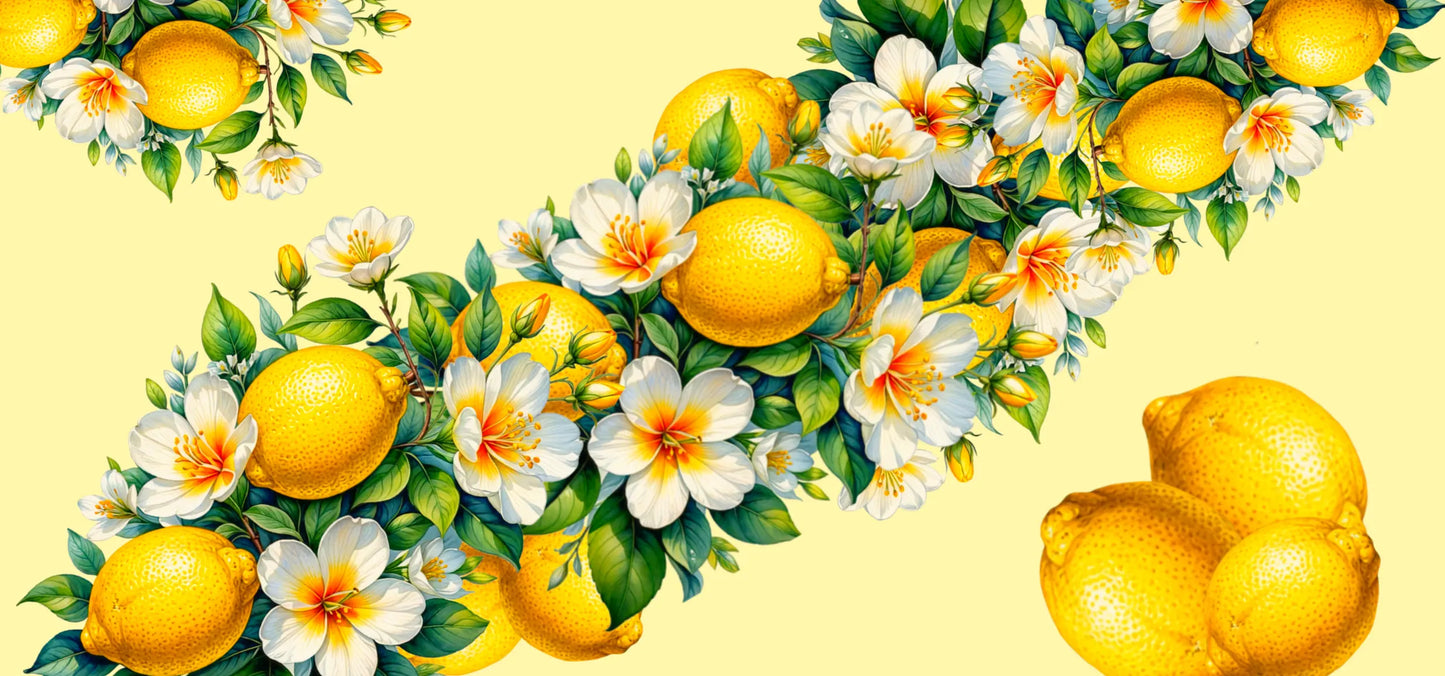 Ceramic Mug Lemons & White Blossoms – Yellow Handle 325ml