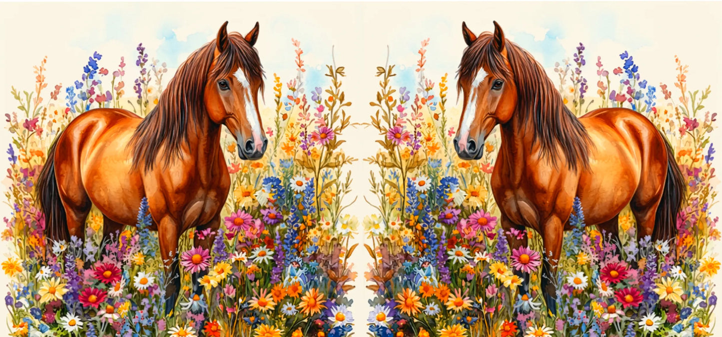 Keramische Mok Paard in Wilde Bloemen – Wit Handvat 325ml