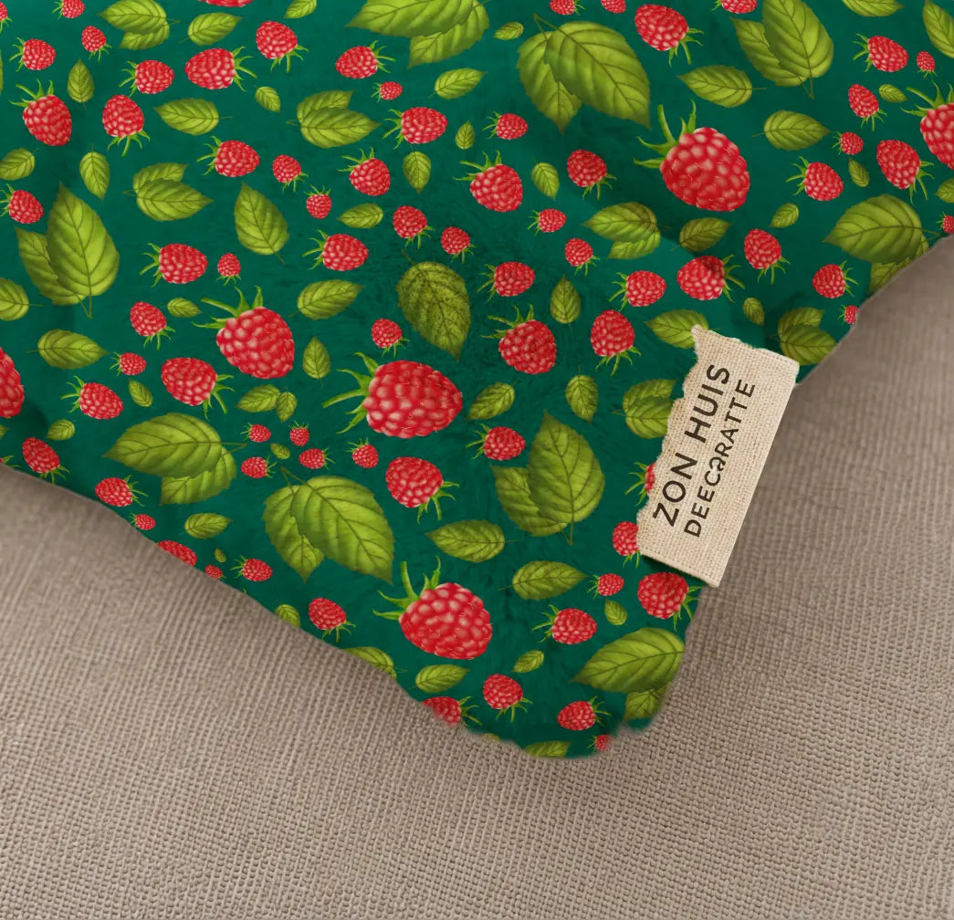 Decoratief Kussen Frambozen – Donkergroene Print