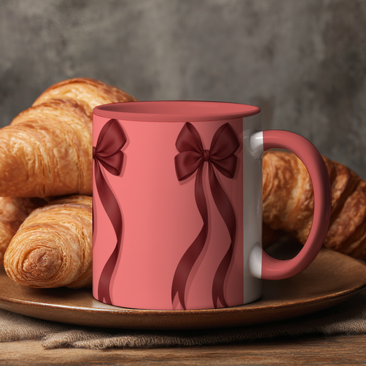 Roze Strikjes – Keramische Mok met Roze Handvat