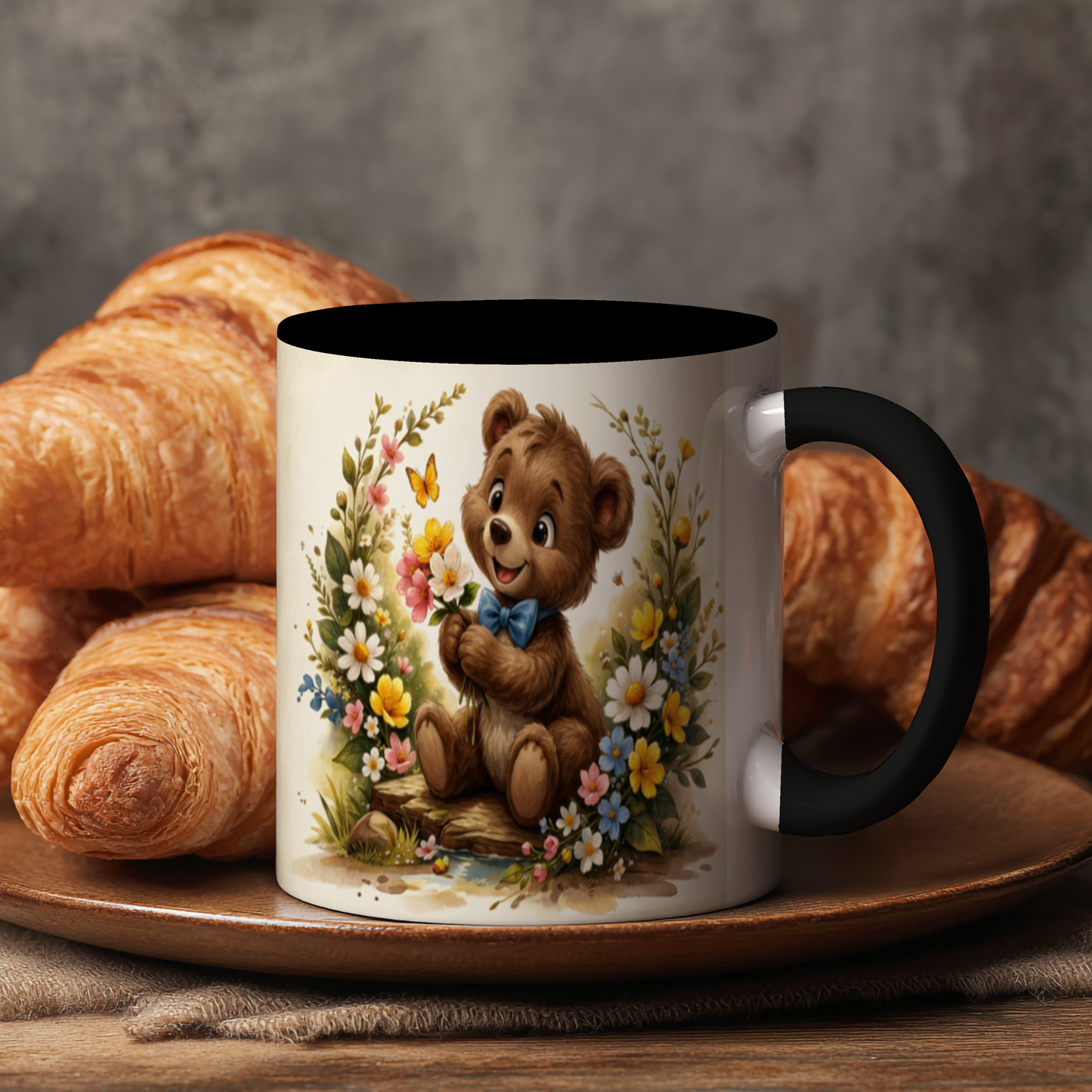 Beertjes met Bloemen – Keramische Mok met Zwart Handvat