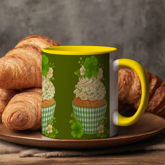 Groene Cupcake – Keramische Mok met Geel Handvat