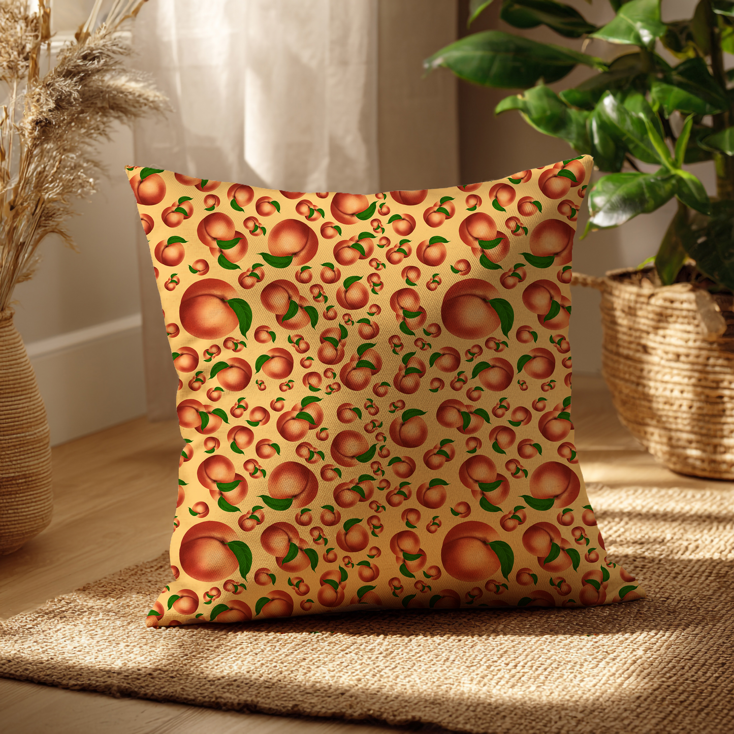 Perziken – Decoratief Kussen (perzikenkleurige print)