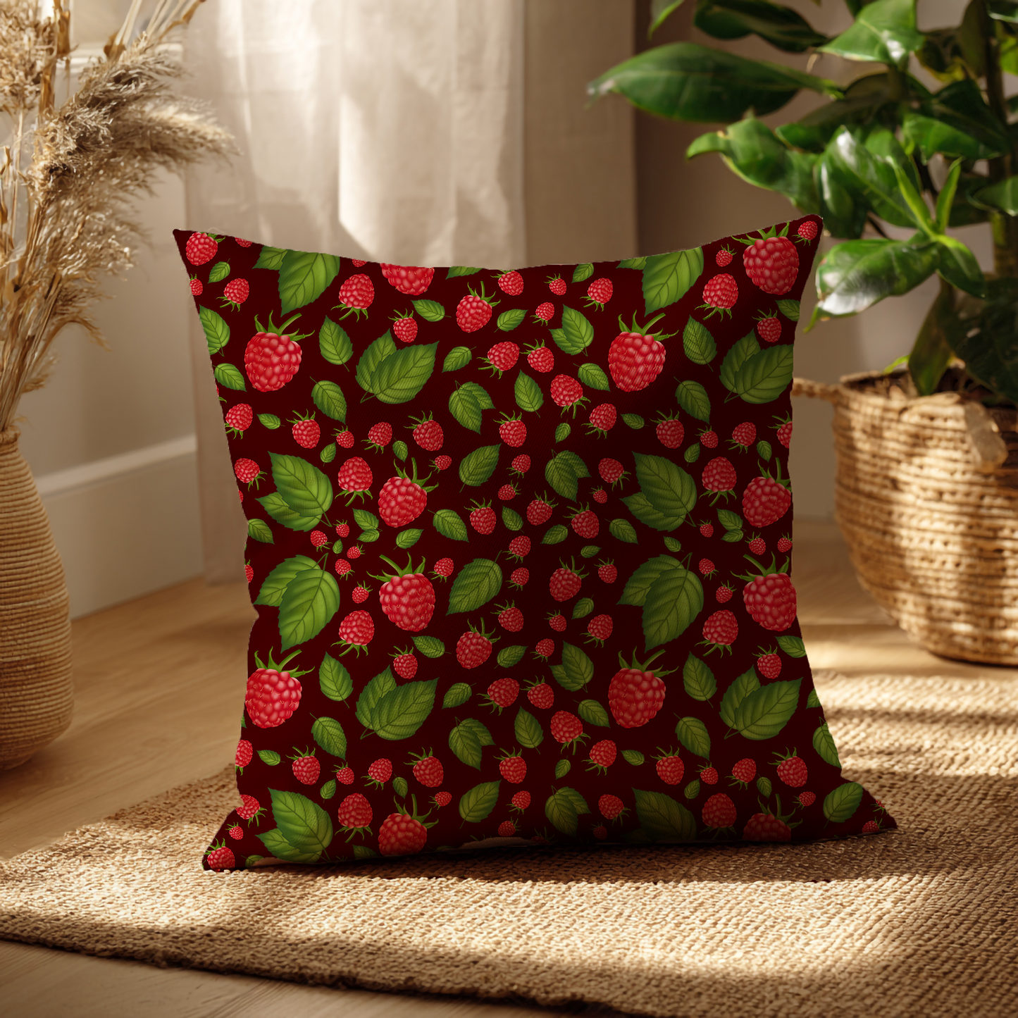 Frambozen – Decoratief Kussen (bordeaux print)