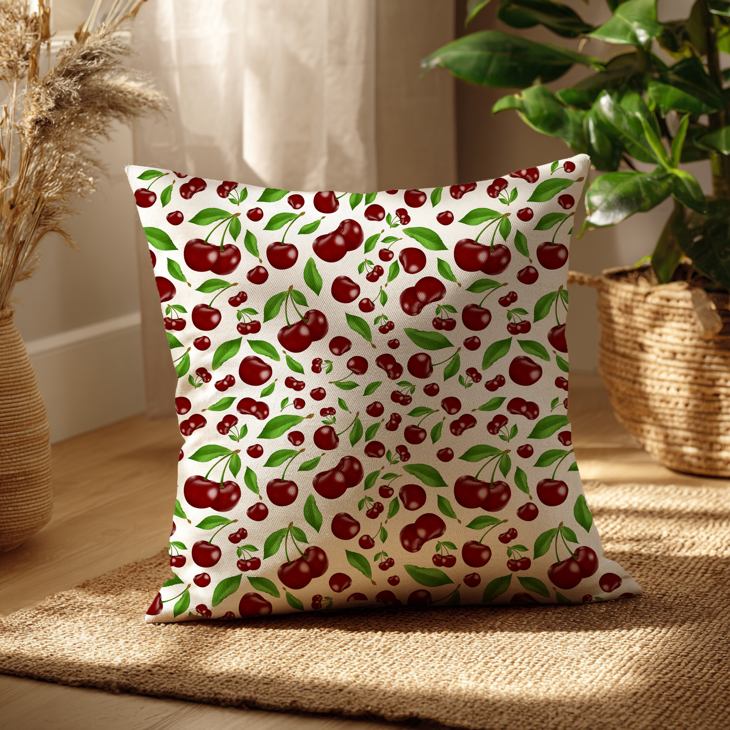 Kersen – Decoratief Kussen (witte print)