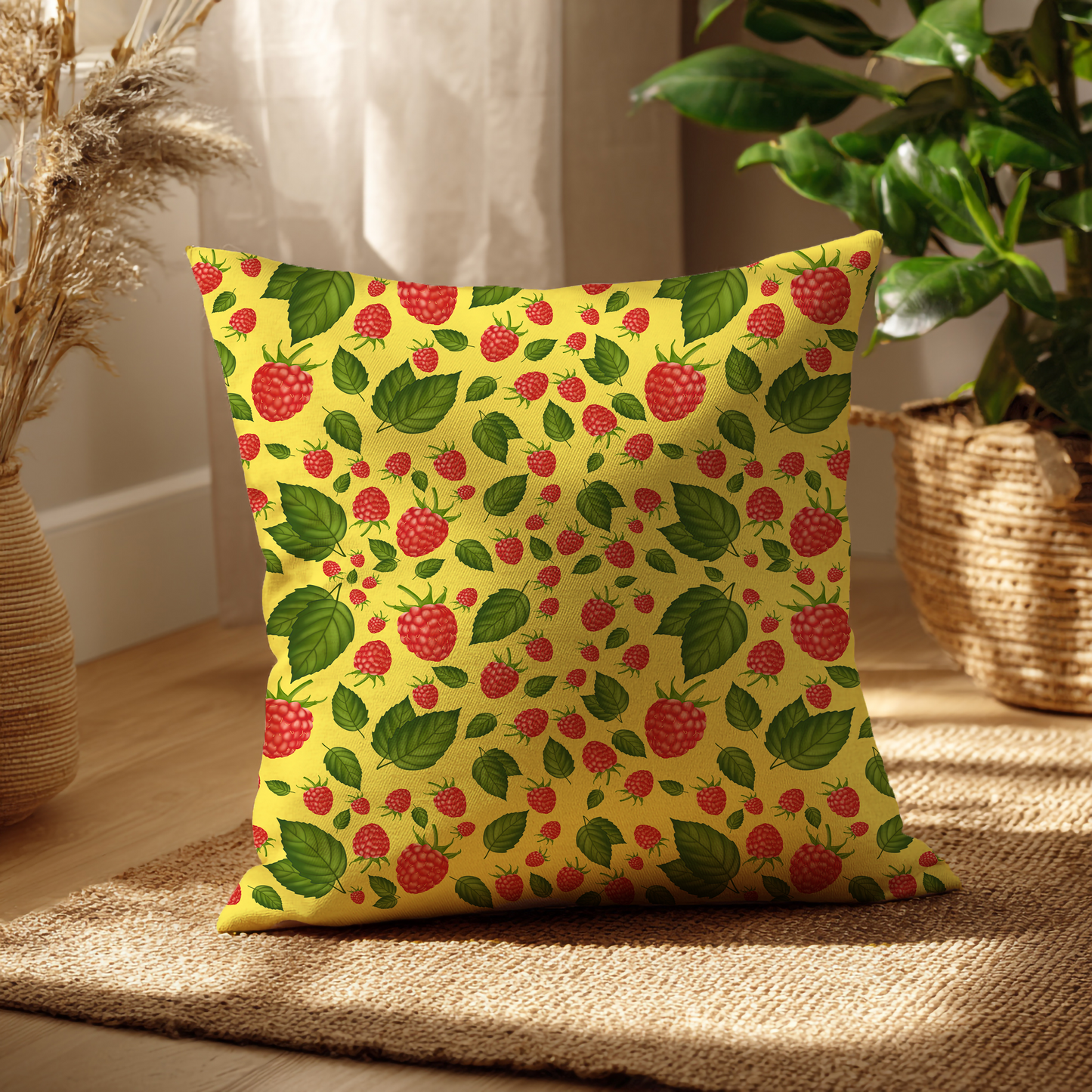 Frambozen – Decoratief Kussen (gele print)
