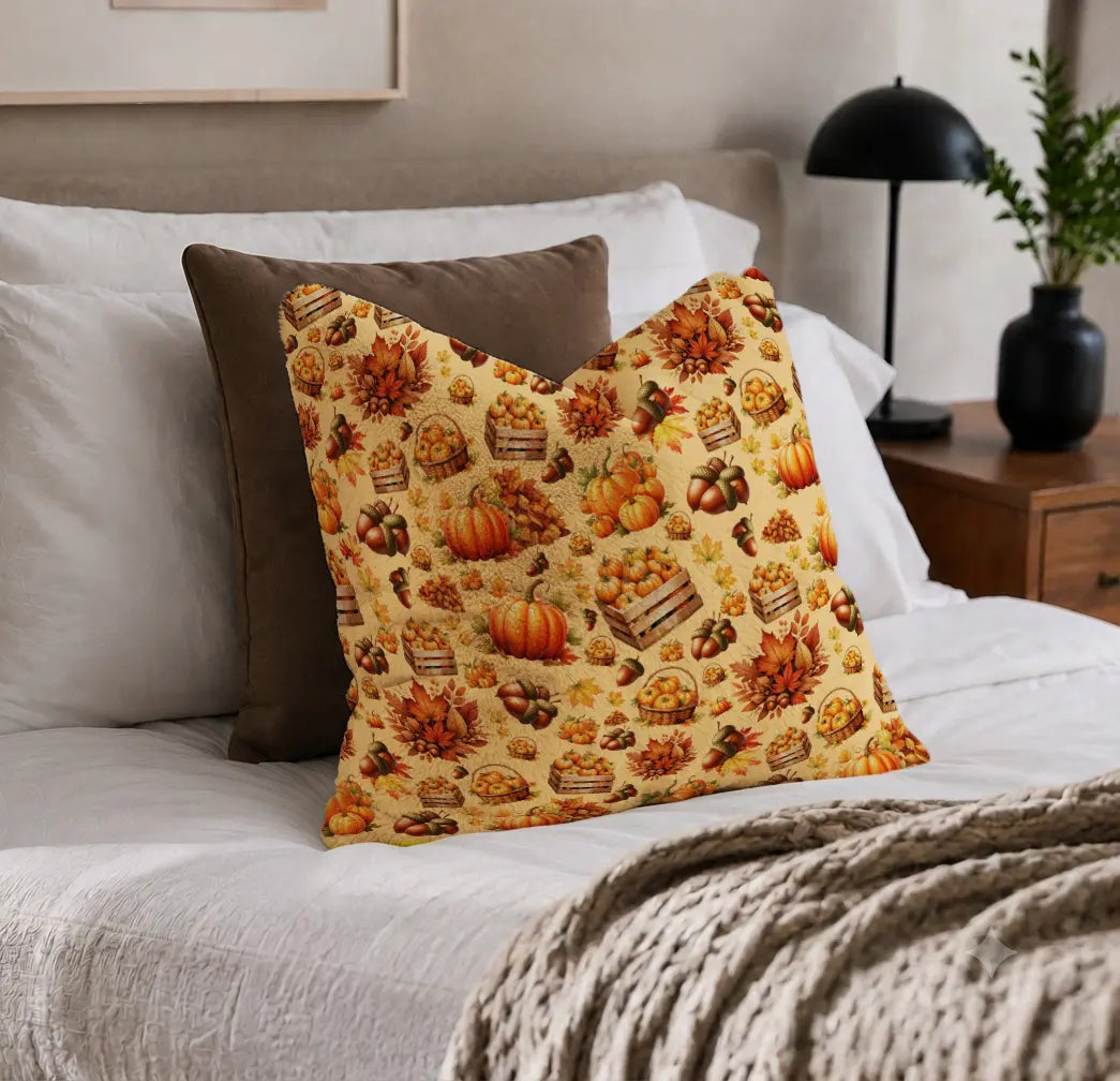 Decorative Cushion Pumpkins & Autumn Harvest – Peach Background