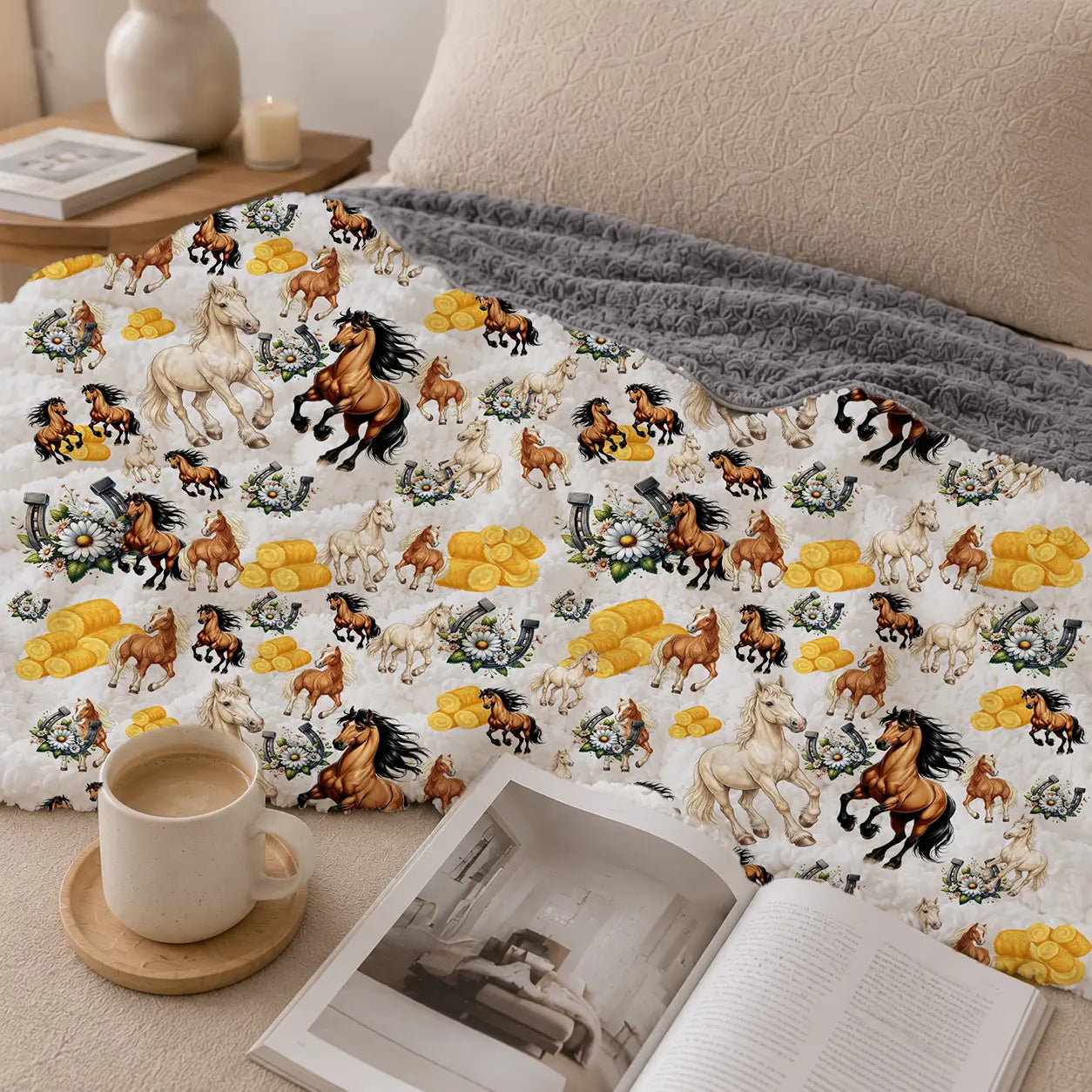 Pluchen Deken Paarden & Hoefijzers – Zachte Fleece