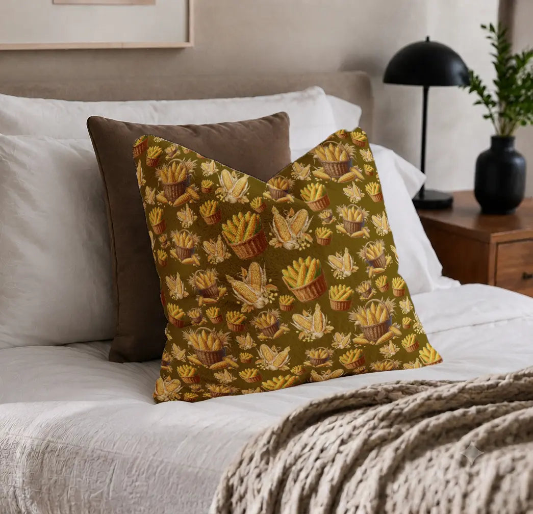 Decoratief Kussen Maïs – Olijfbruine Achtergrond