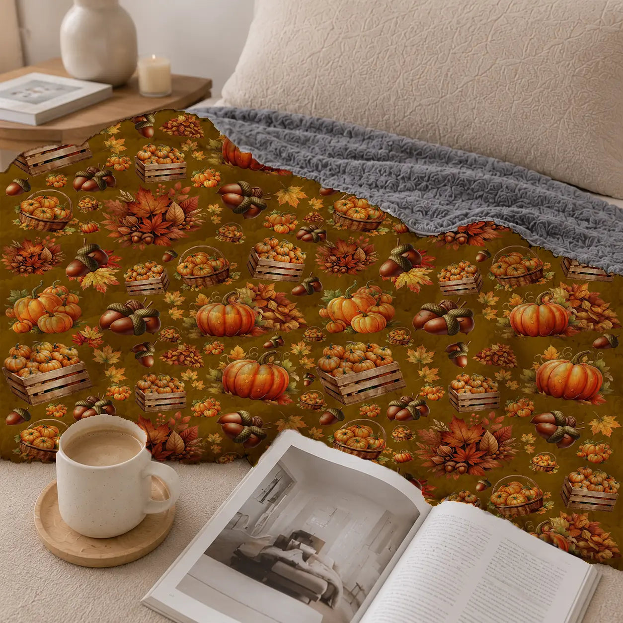Pluchen Deken Pompoenen & Herfstoogst – Zachte Fleece