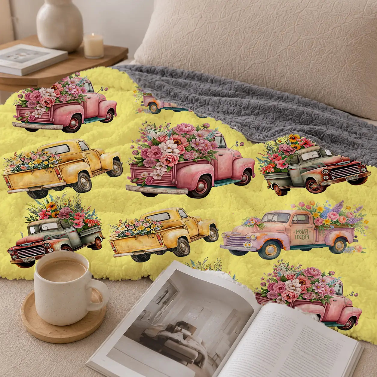 Pluchen Deken Boerentruck & Veldbloemen – Zachte Fleece
