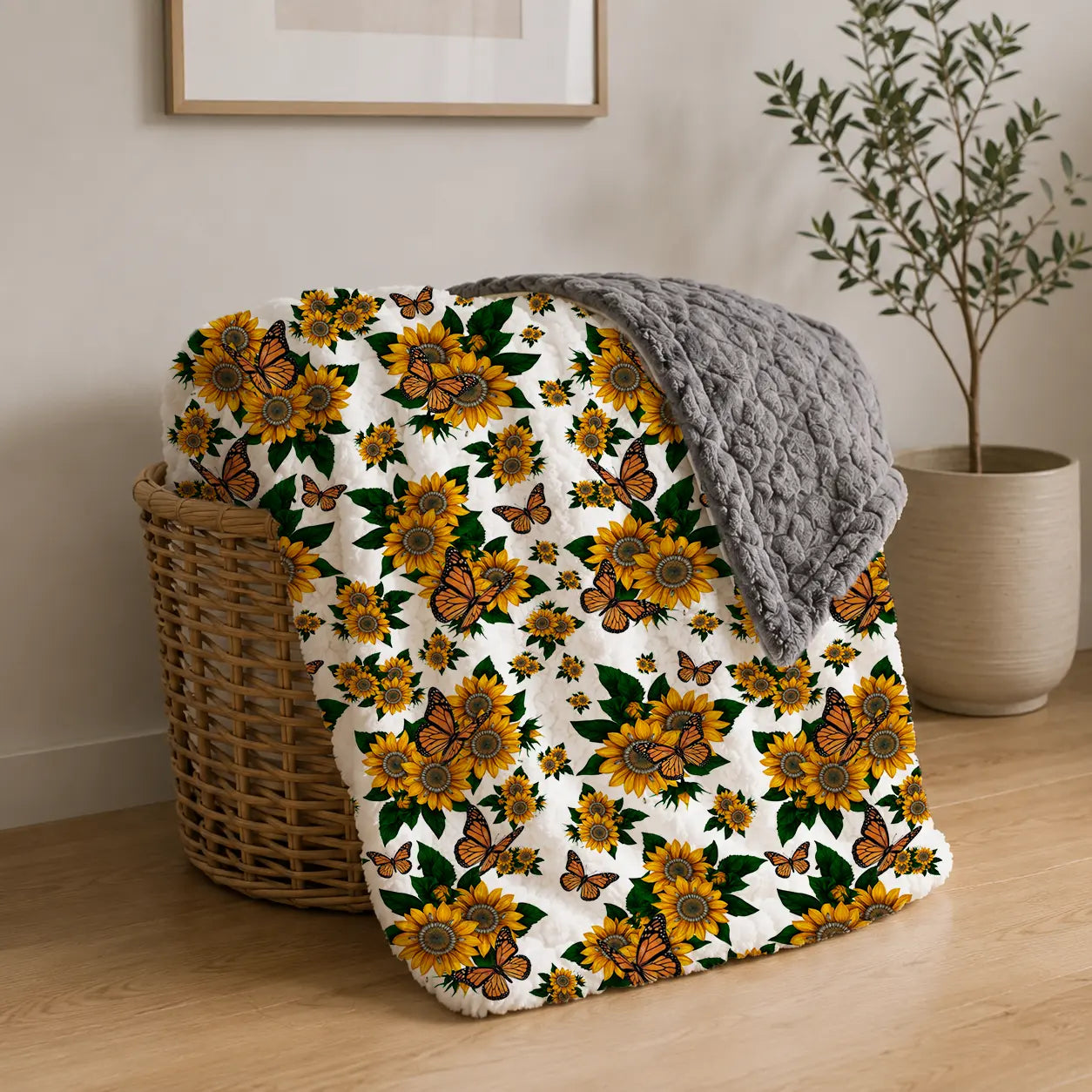 Pluchen Deken Zonnebloemen & Vlinders – Zachte Fleece