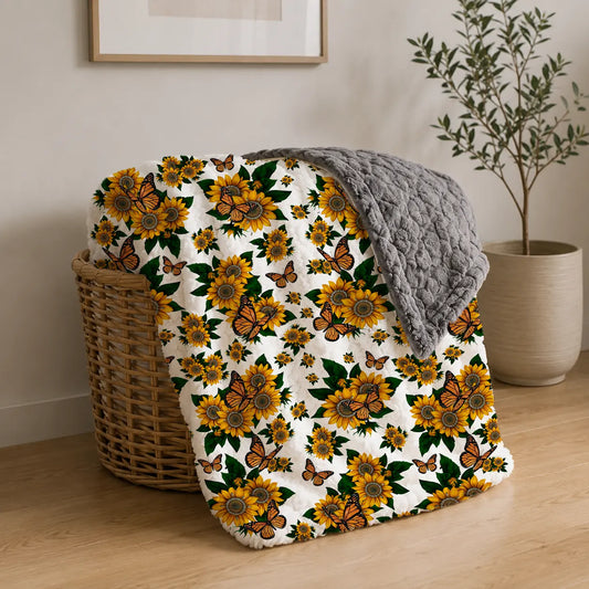 Pluchen Deken Zonnebloemen & Vlinders – Zachte Fleece