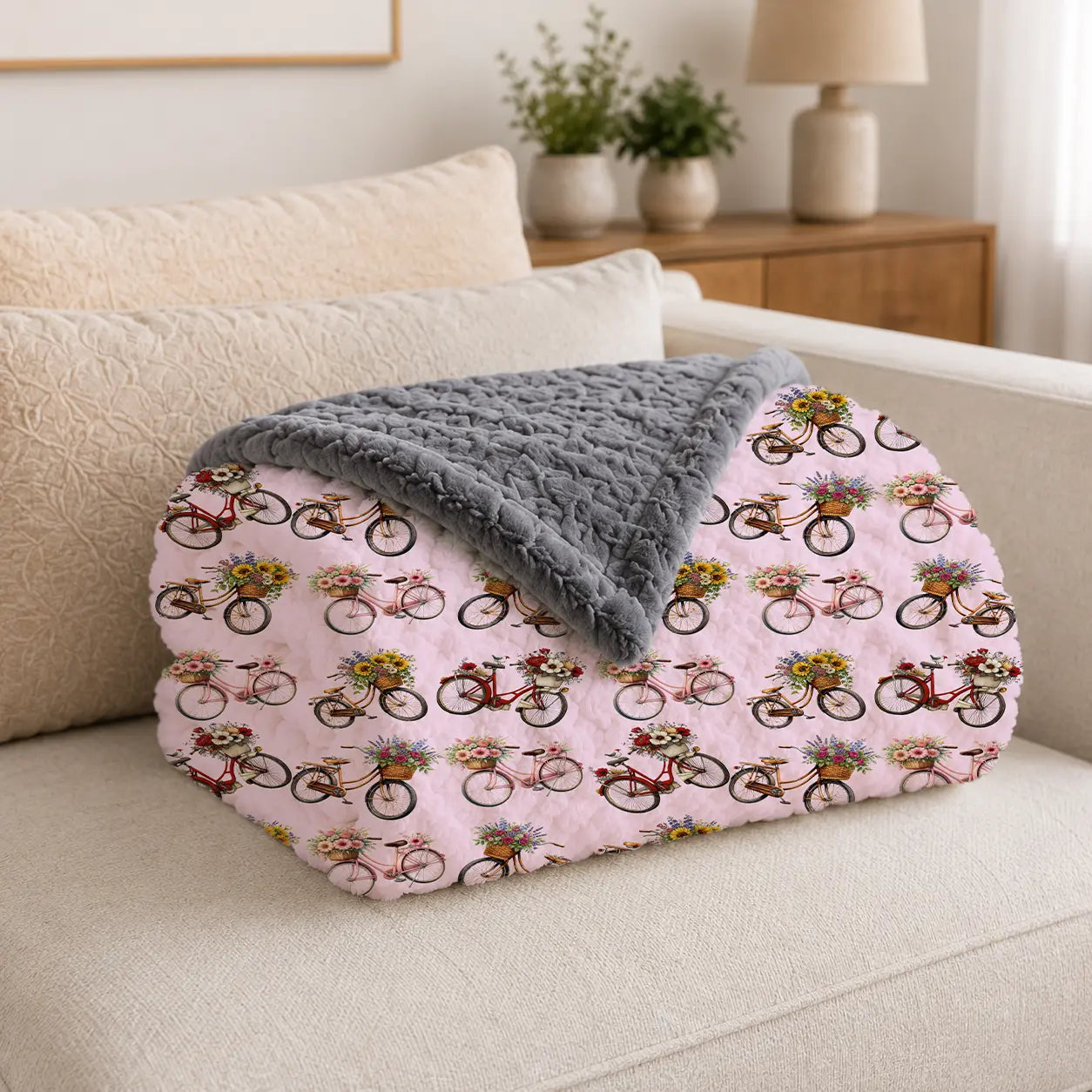 Pluchen Deken Fietsen & Bloemen – Zachte Fleece