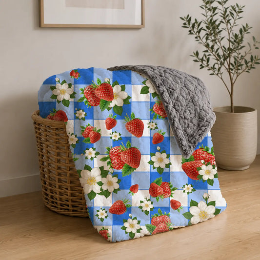 Pluchen Deken Aardbeien op Ruit – Zachte Fleece
