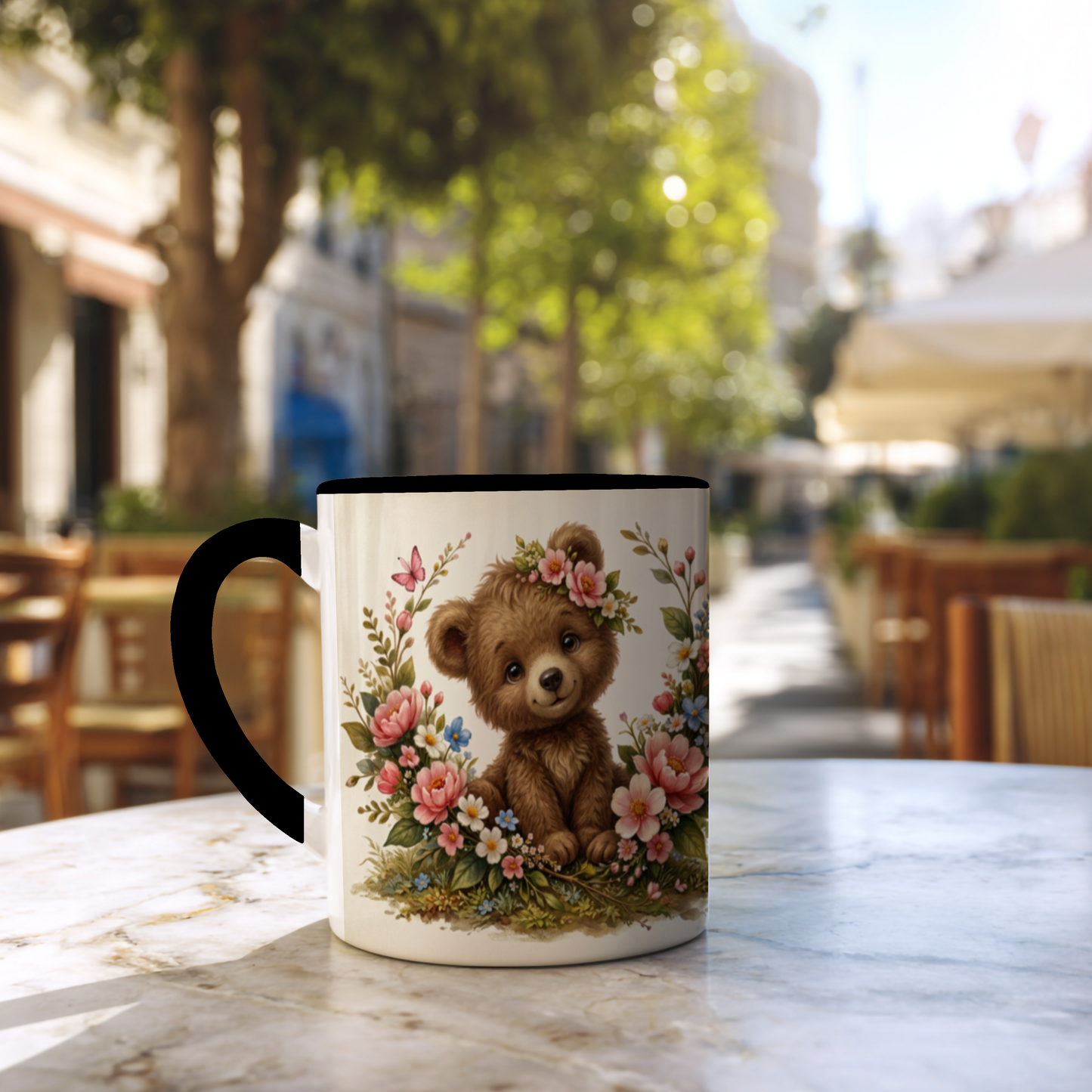 Beertjes met Bloemen – Keramische Mok met Zwart Handvat