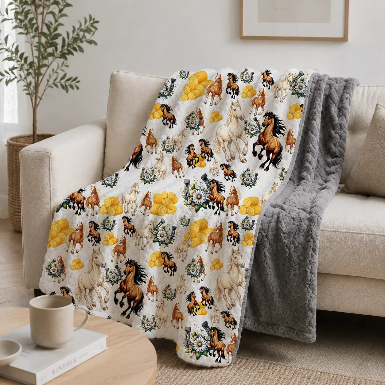 Pluchen Deken Paarden & Hoefijzers – Zachte Fleece