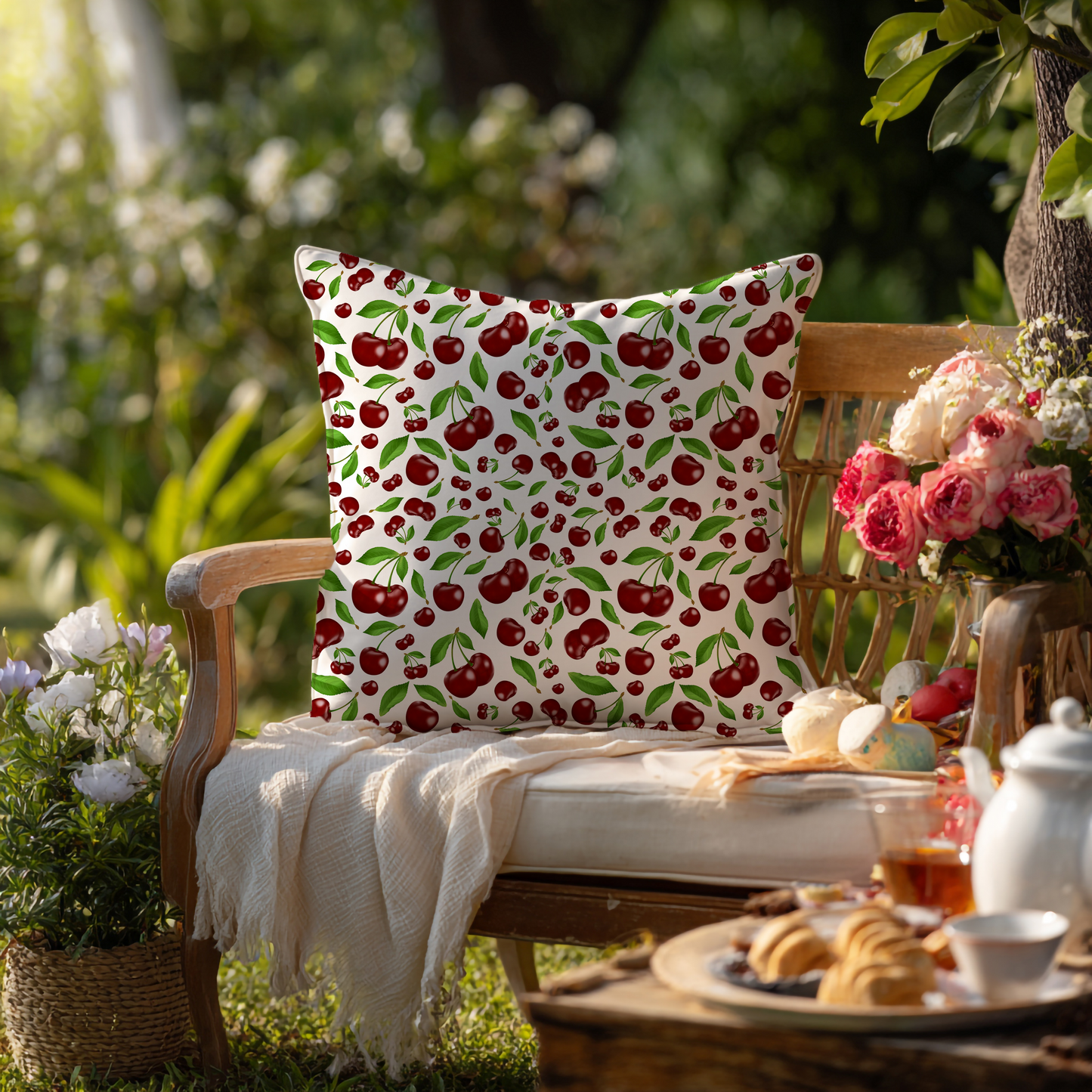 Kersen – Decoratief Kussen (witte print)