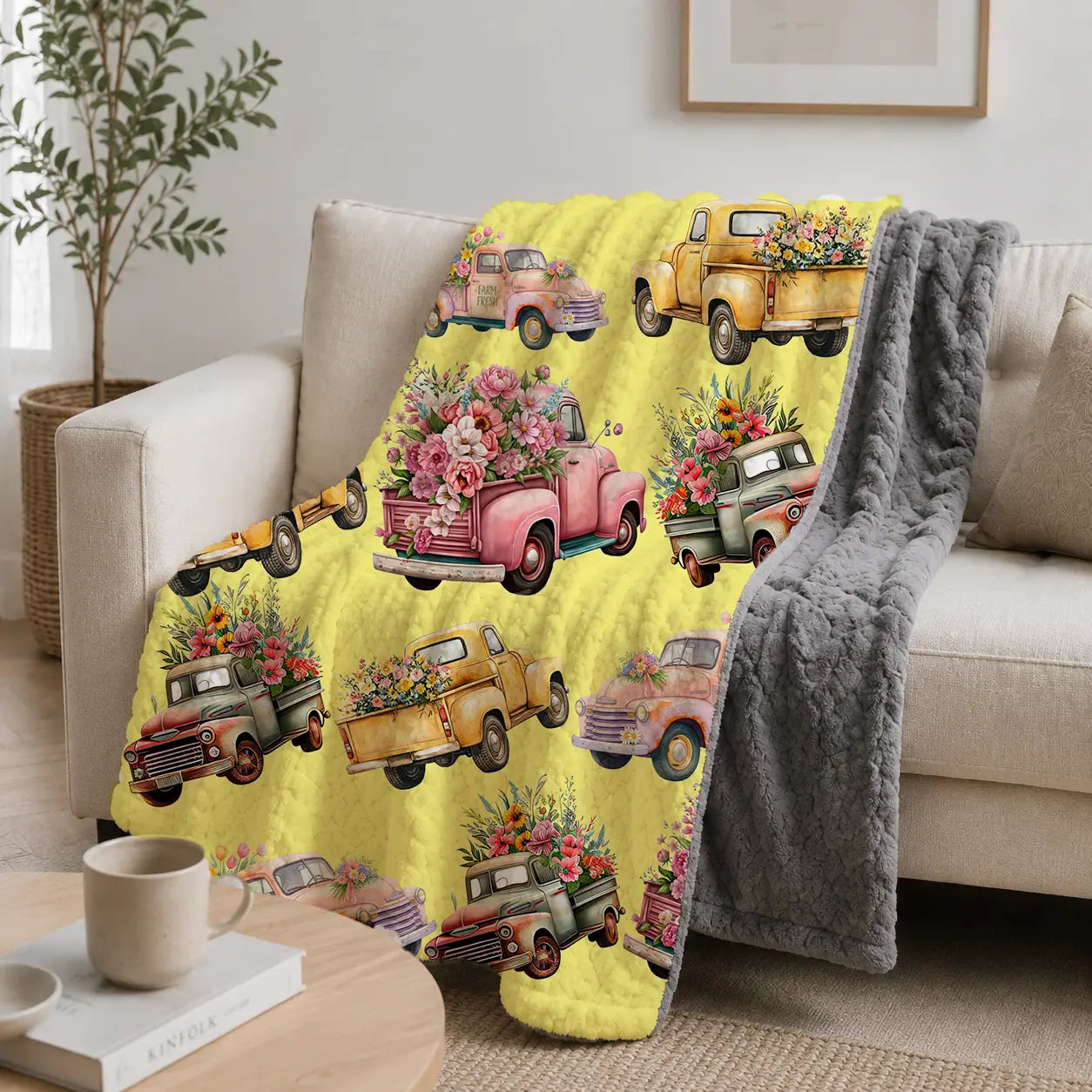 Pluchen Deken Boerentruck & Veldbloemen – Zachte Fleece