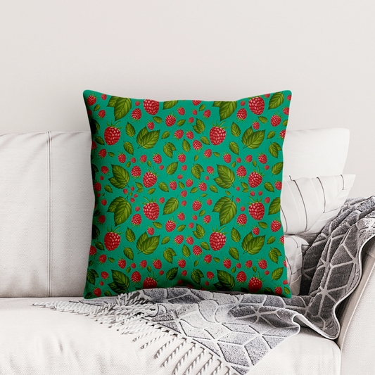 Frambozen – Decoratief Kussen (turquoise print)