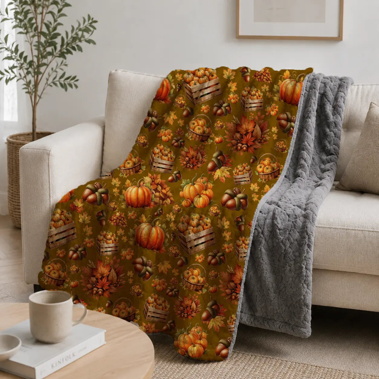 Pluchen Deken Pompoenen & Herfstoogst – Zachte Fleece