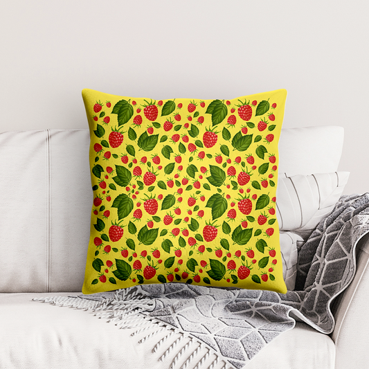 Frambozen – Decoratief Kussen (gele print)
