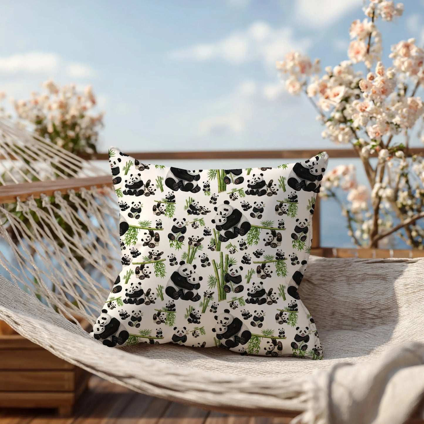 Decoratief Kussen Panda's & Bamboe – 30x30 cm