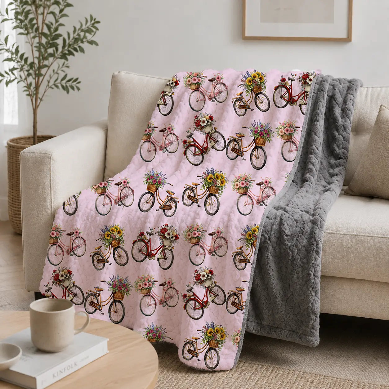 Pluchen Deken Fietsen & Bloemen – Zachte Fleece
