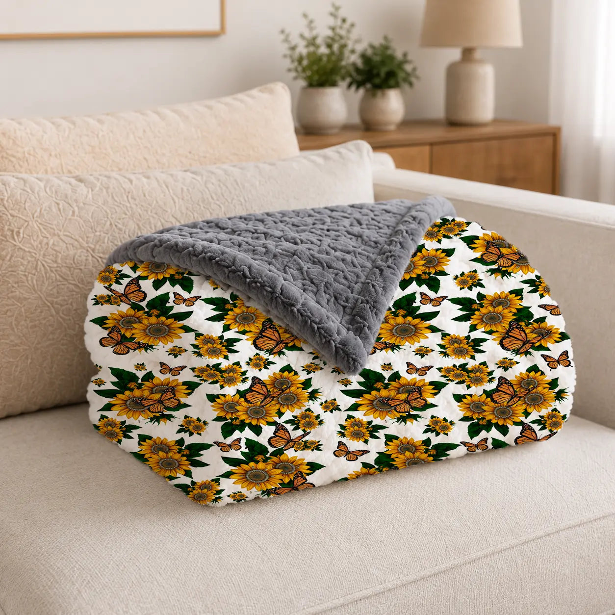 Pluchen Deken Zonnebloemen & Vlinders – Zachte Fleece