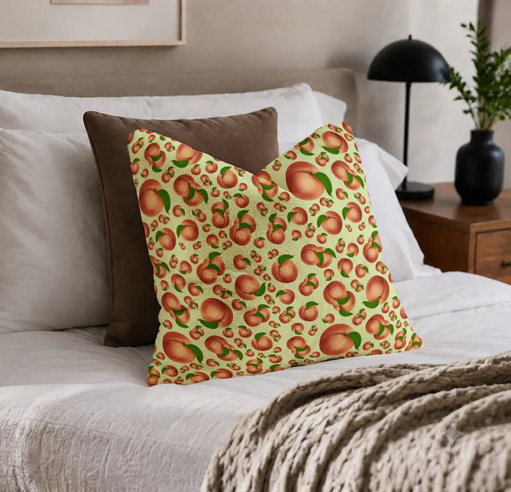 Decoratief Kussen Perziken – Lichtgroene Print