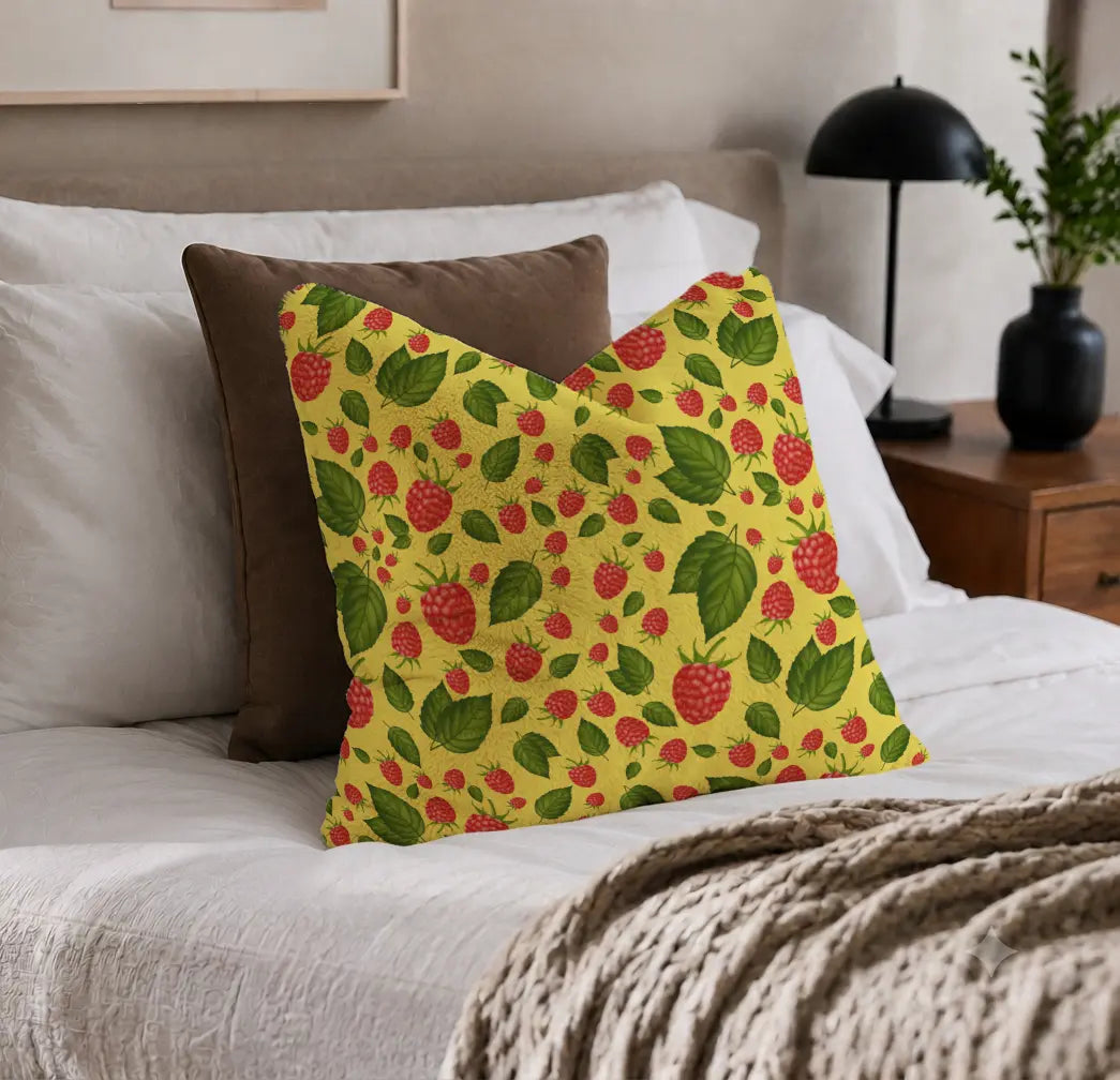 Decoratief Kussen Frambozen – Gele Print