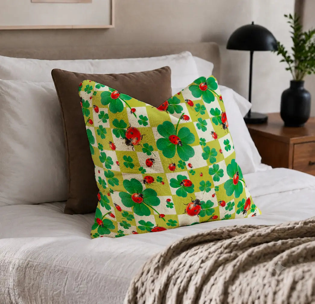 Decoratief Kussen Lieveheersbeestjes & Klavers – Geblokt