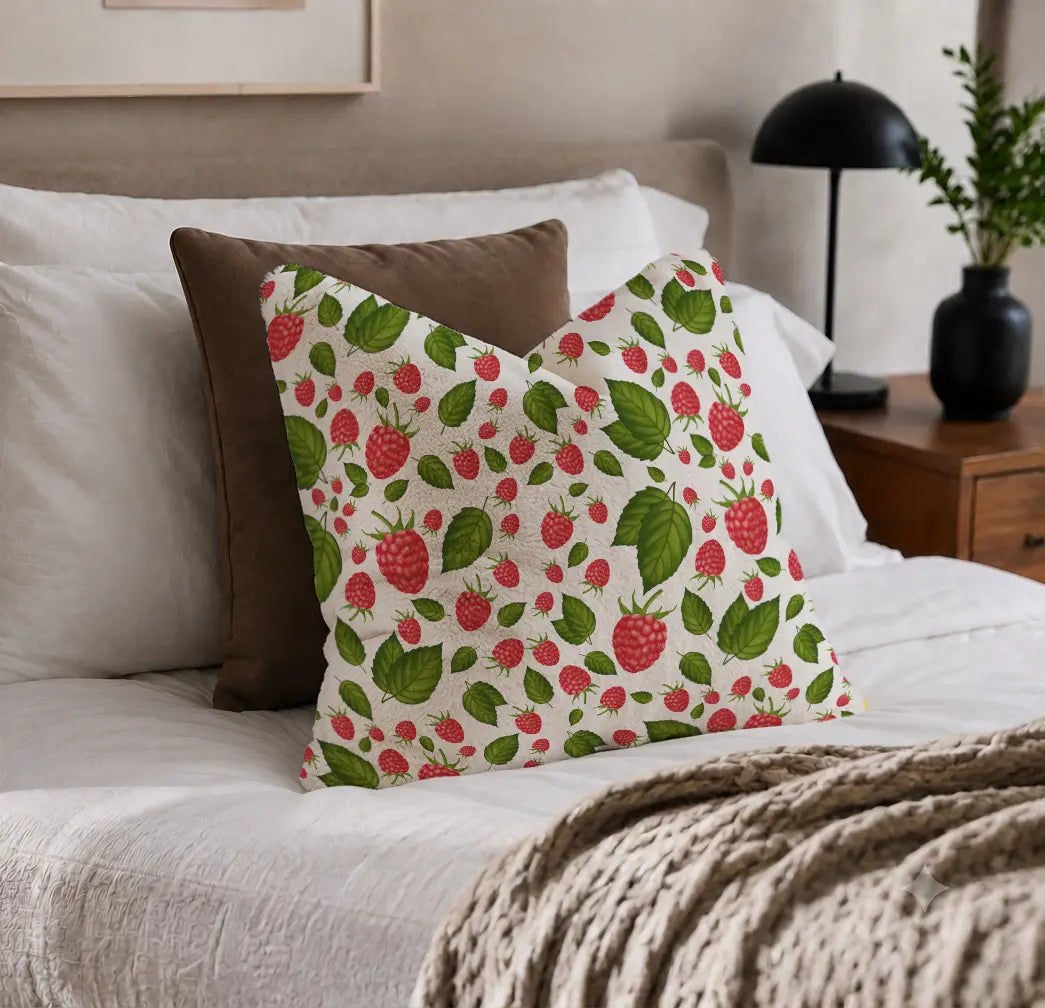 Decoratief Kussen Frambozen – Witte Print