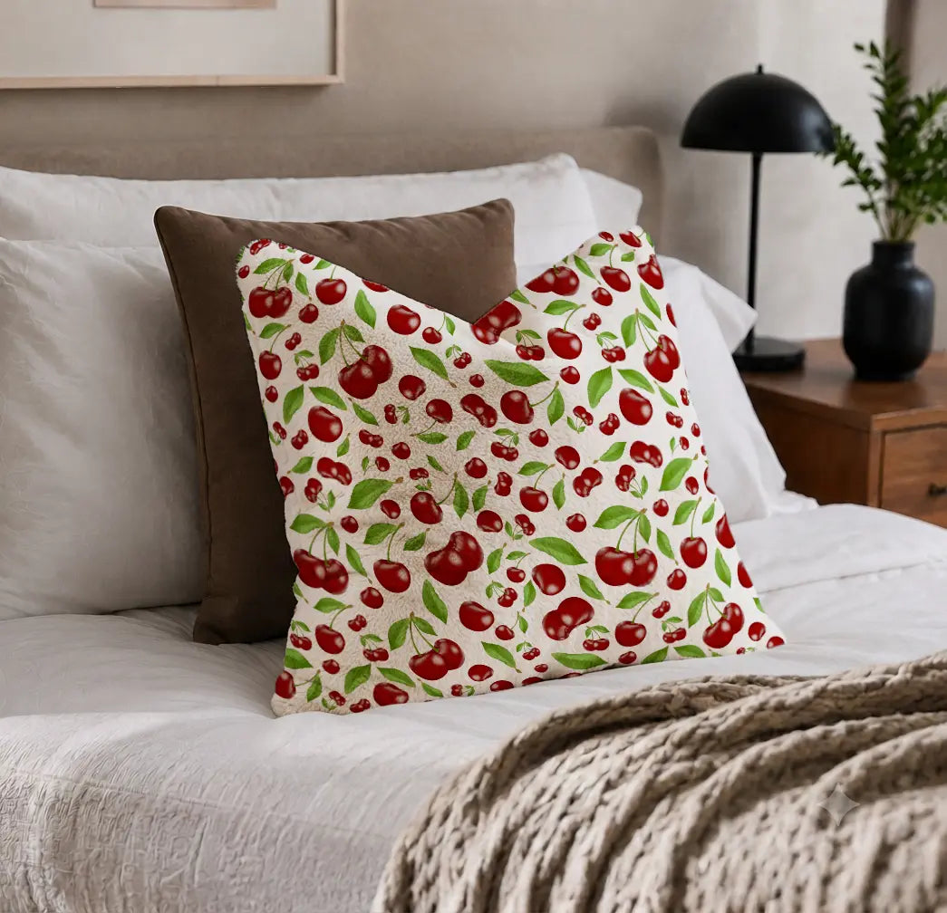 Decorative Cushion Cherries – White Print