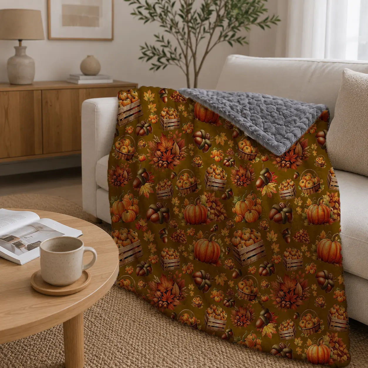 Pluchen Deken Pompoenen & Herfstoogst – Zachte Fleece