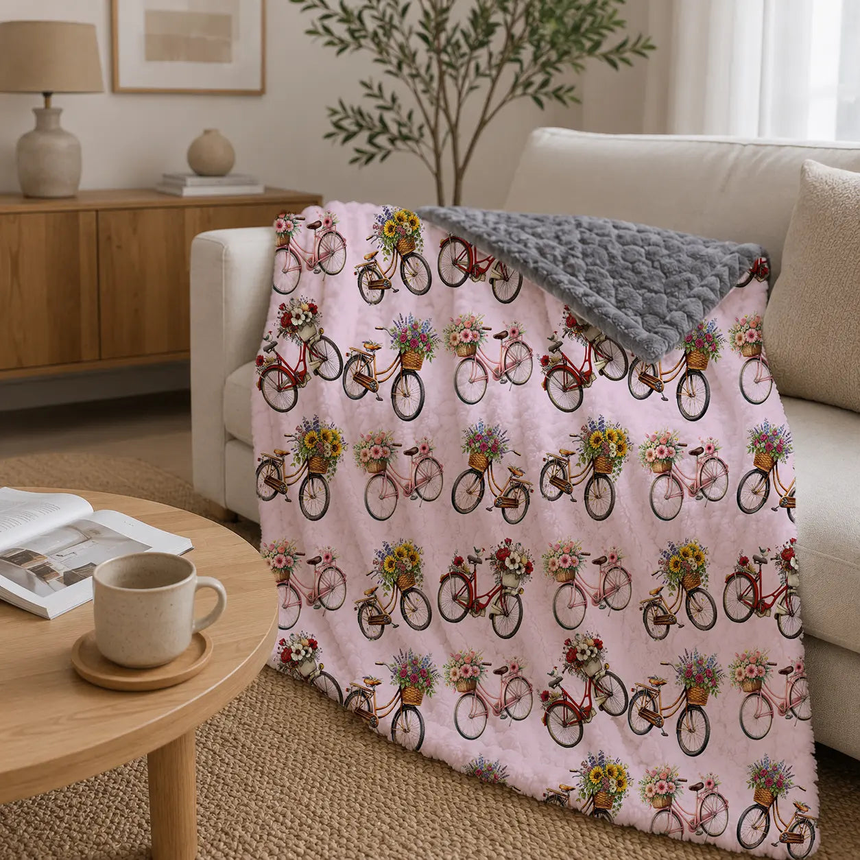 Pluchen Deken Fietsen & Bloemen – Zachte Fleece