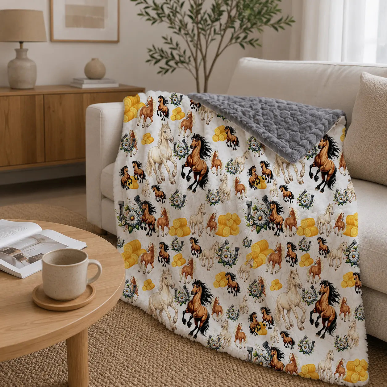 Pluchen Deken Paarden & Hoefijzers – Zachte Fleece
