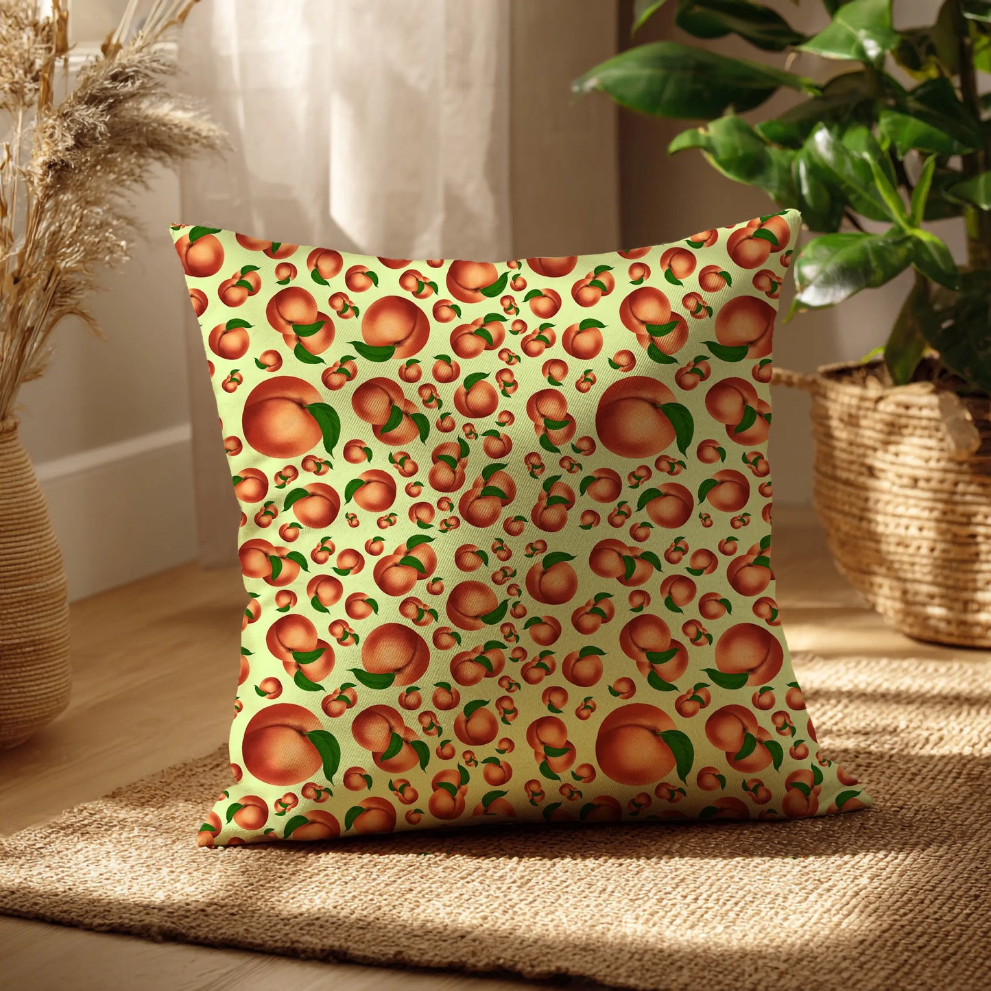 Decoratief Kussen Perziken – Lichtgroene Print 30x30 cm