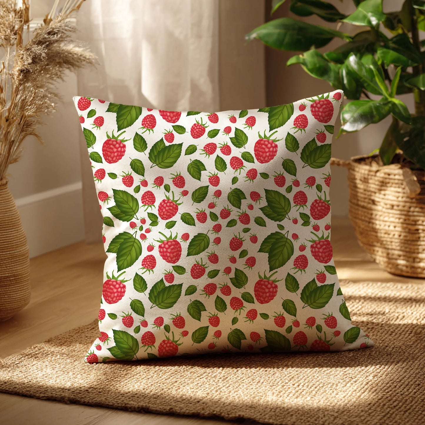 Decoratief Kussen Frambozen – Witte Print 30x30 cm