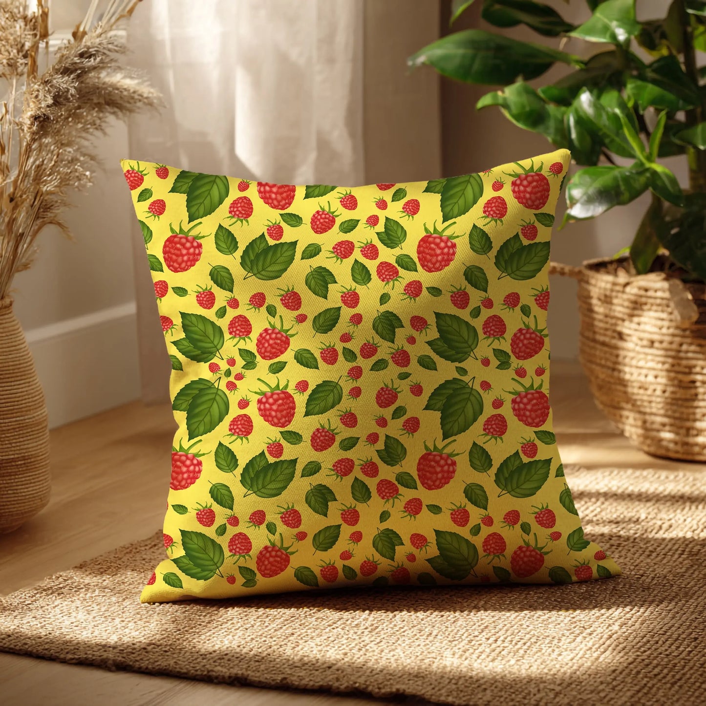 Decoratief Kussen Frambozen – Gele Print 30x30 cm