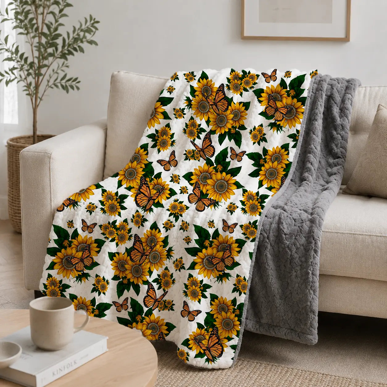 Pluchen Deken Zonnebloemen & Vlinders – Zachte Fleece