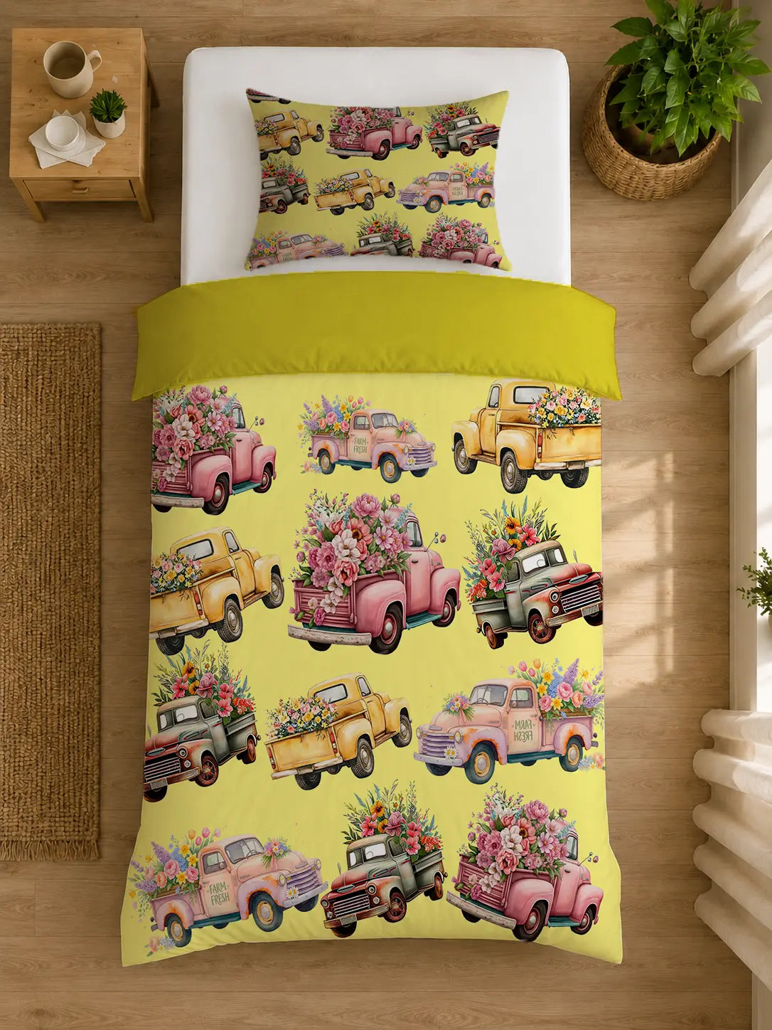 Dekbedovertrek Retro Vrachtwagen & Bloemen – Katoen OEKO-TEX®