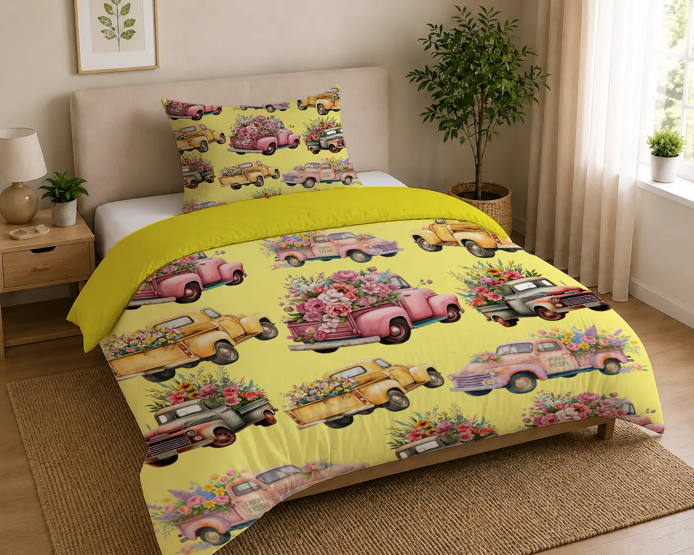 Dekbedovertrek Retro Vrachtwagen & Bloemen – Katoen OEKO-TEX®
