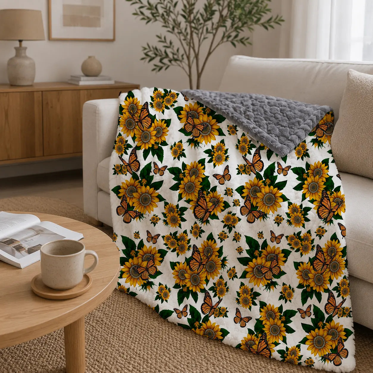 Pluchen Deken Zonnebloemen & Vlinders – Zachte Fleece